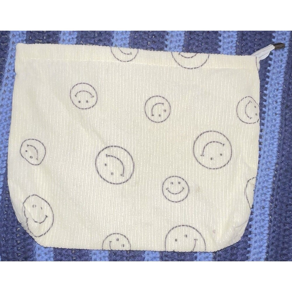Beige Smiley Face Courderoy Make-Up Bag Large 10.5" x 8.25"